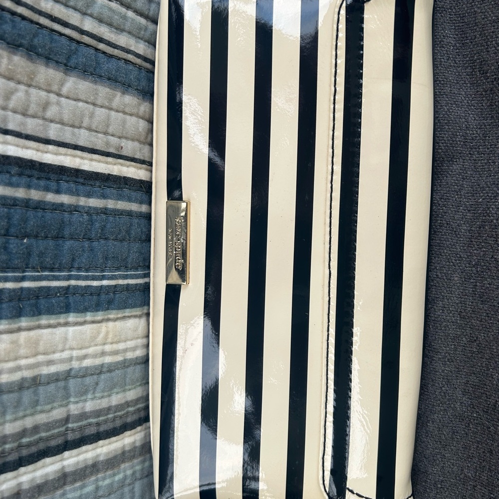kate spade Black and White Patent Striped Clutch